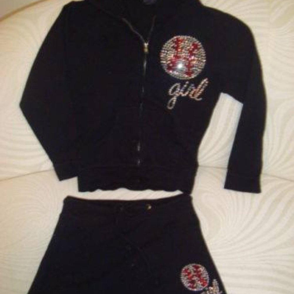 Lemon rhinestone baseball hoodie skirt set